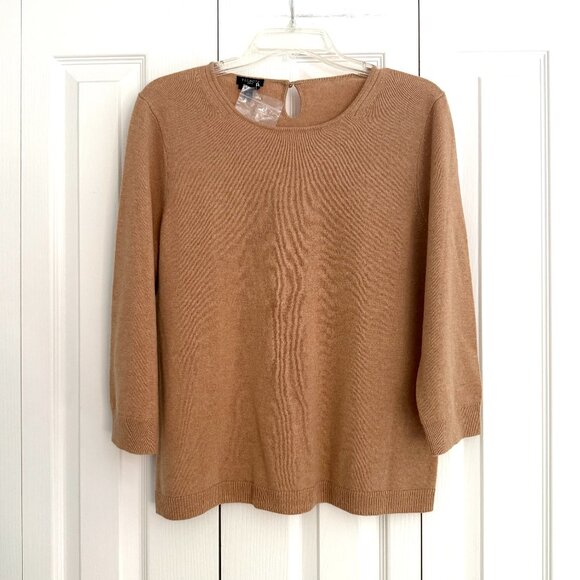 Talbots 100% Cashmere Sweater 3/4 Sleeve Oatmeal Beige Tan Women's Size XLP - Picture 1 of 9
